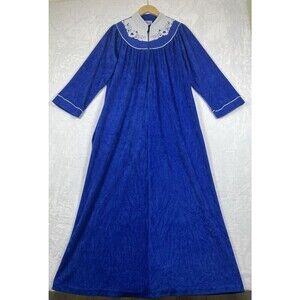 Vintage Heather Collection Nightgown House Coat Robe Made in USA Blue Size Large